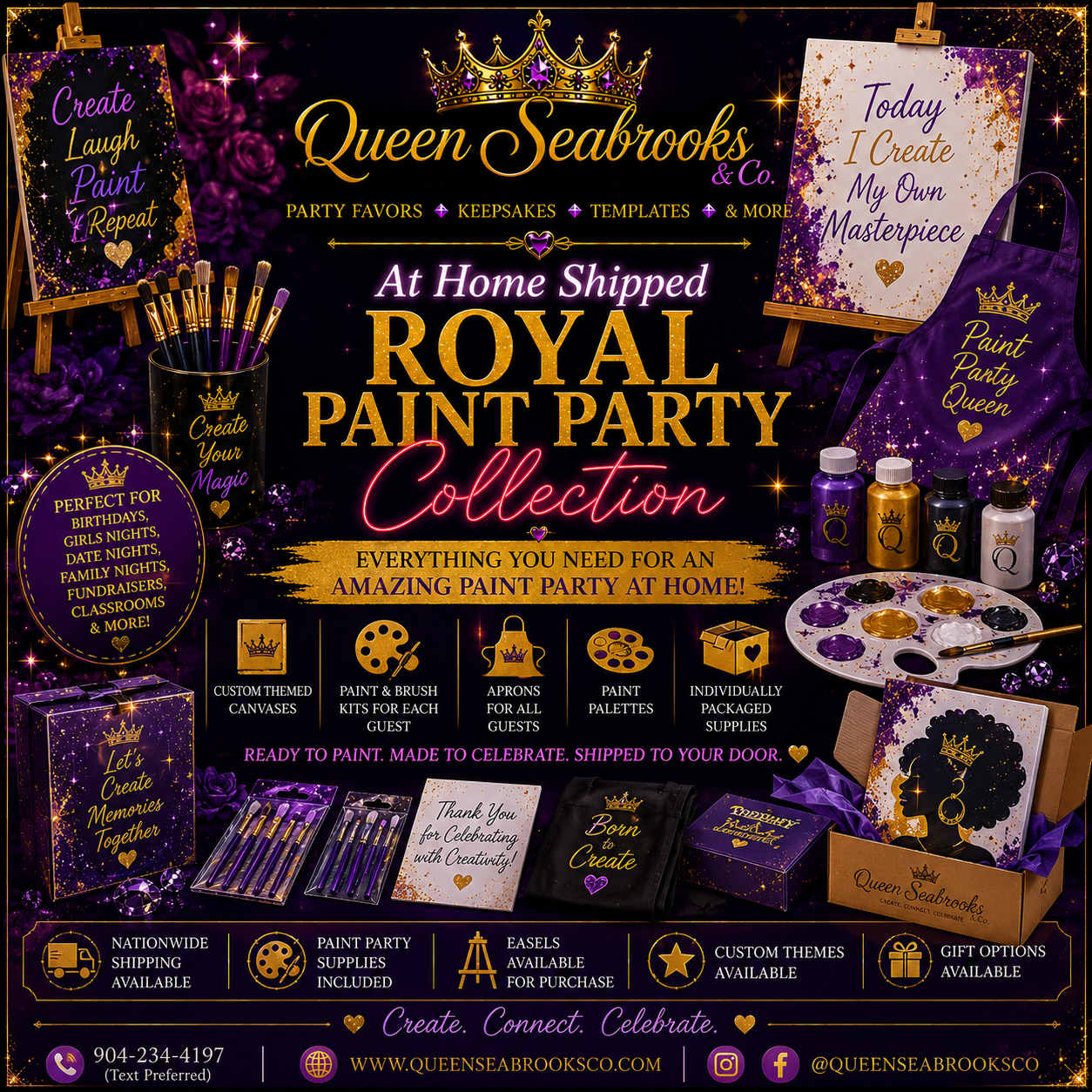 At-Home Royal Paint Party Collection (Shipped) | Custom Paint Party Canvas Sets| Queen Seabrooks & Co.