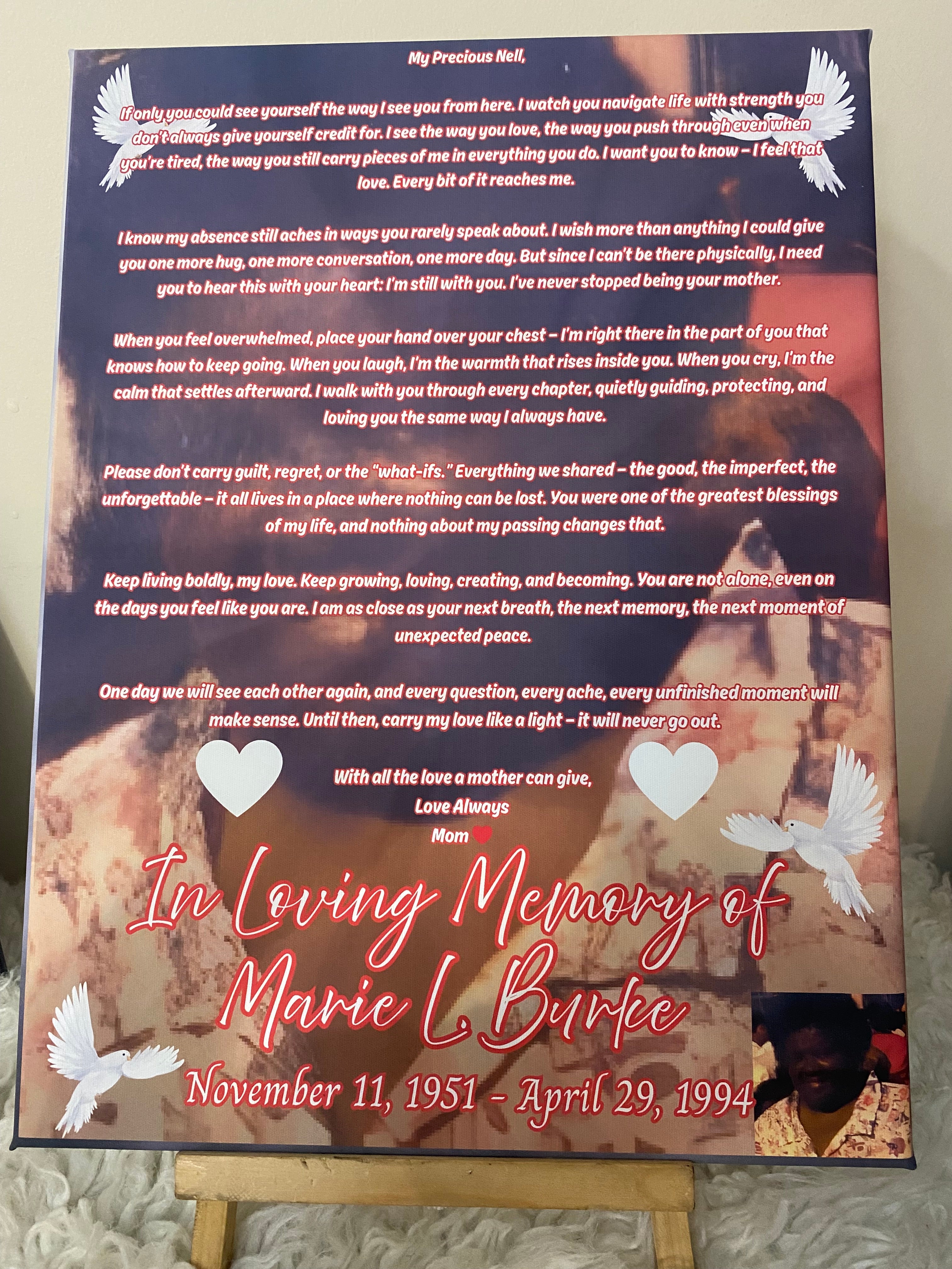 Sacred Memory Canvas – Personalized Memorial Canvas – Custom Tribute Wall Art (Letter from Heaven Version)