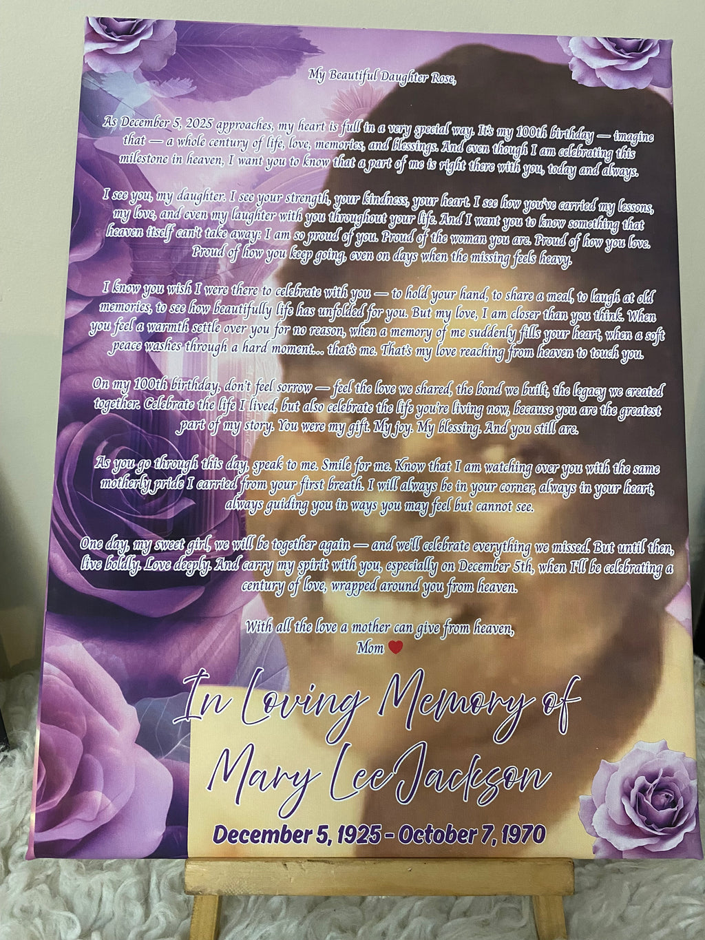Sacred Memory Canvas – Personalized Memorial Canvas – Custom Tribute Wall Art (Letter from Heaven Version)
