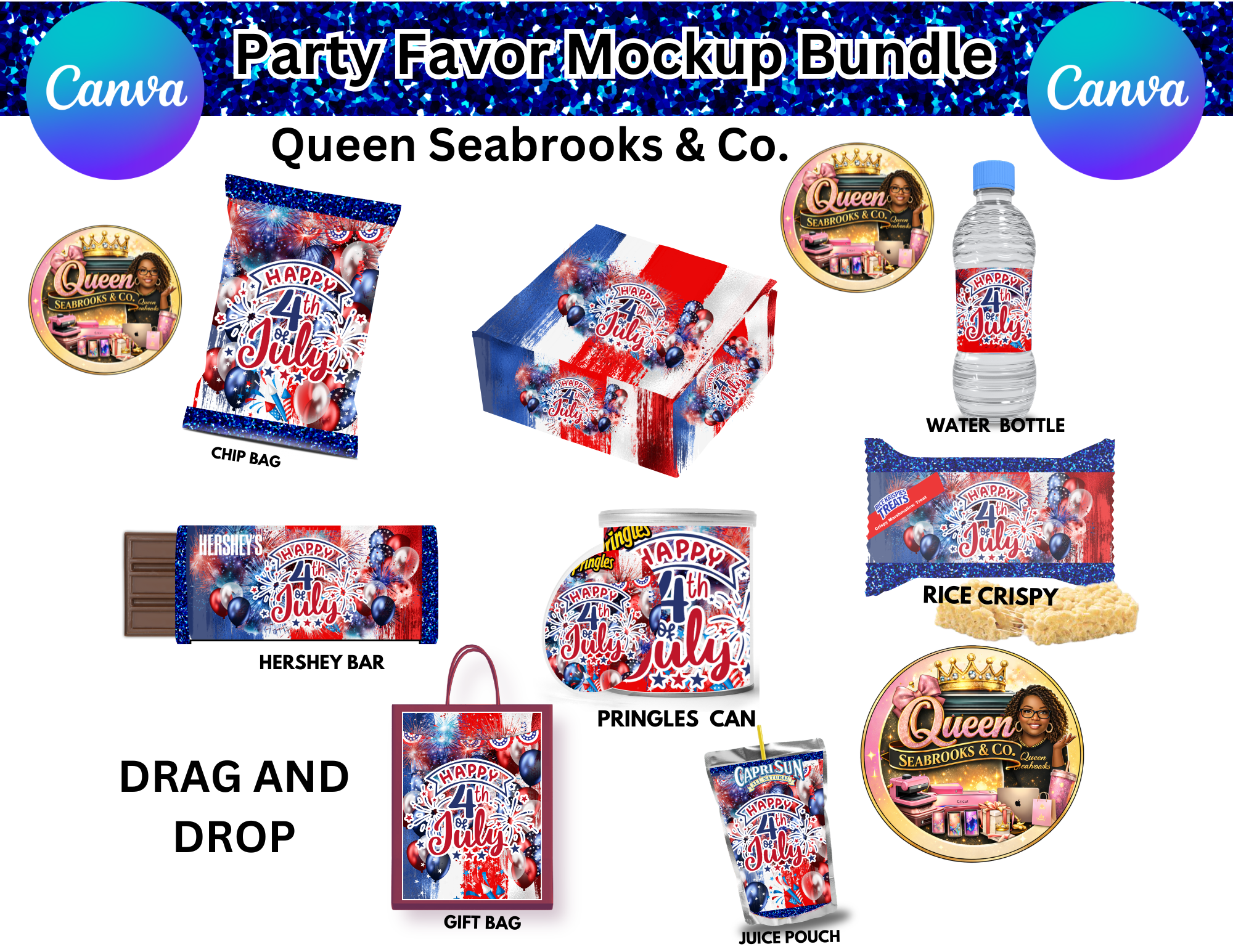4th of July Party Favor Templates | Editable Canva Bundle