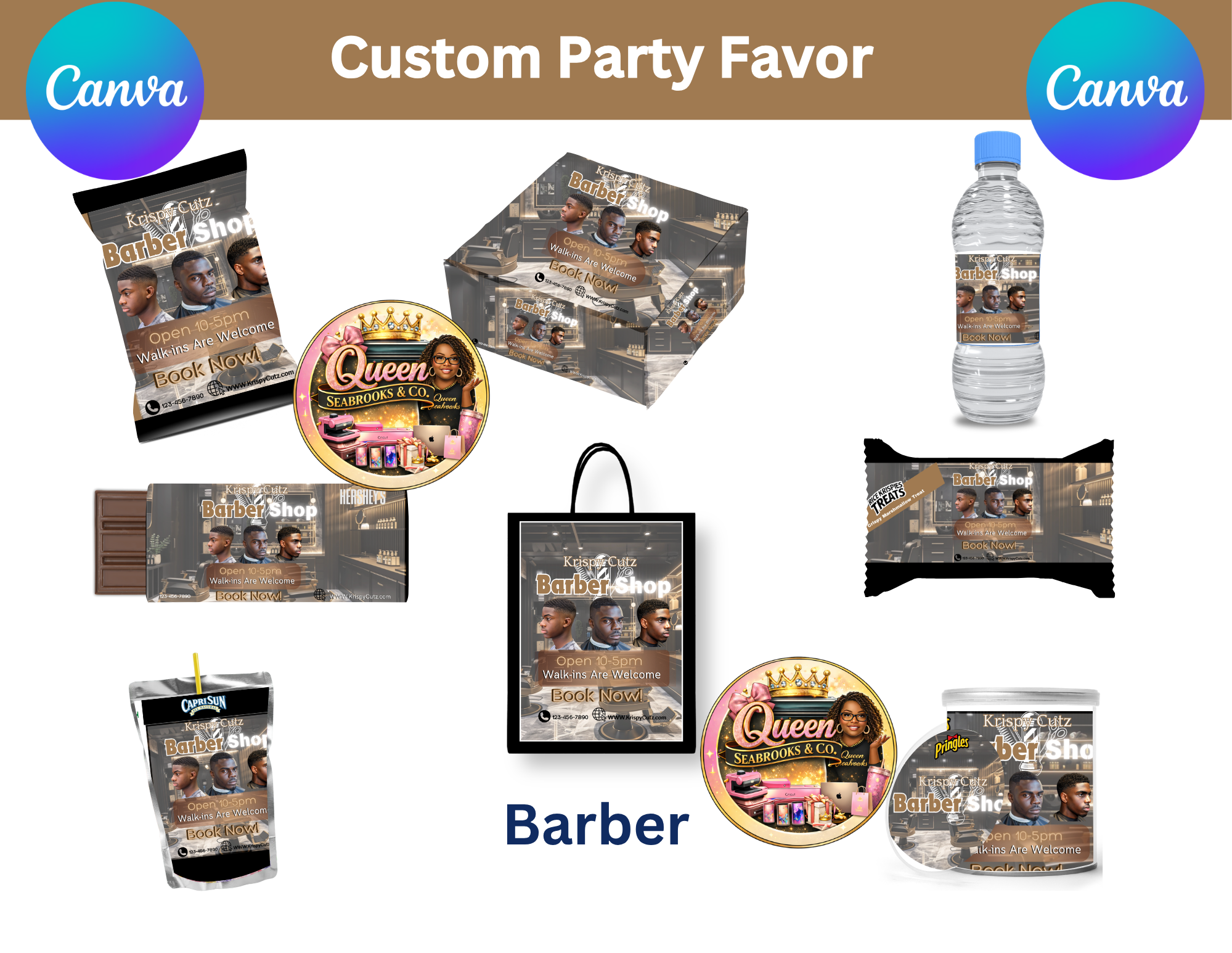 Barbershop Party Favor Templates | Editable Canva Bundle