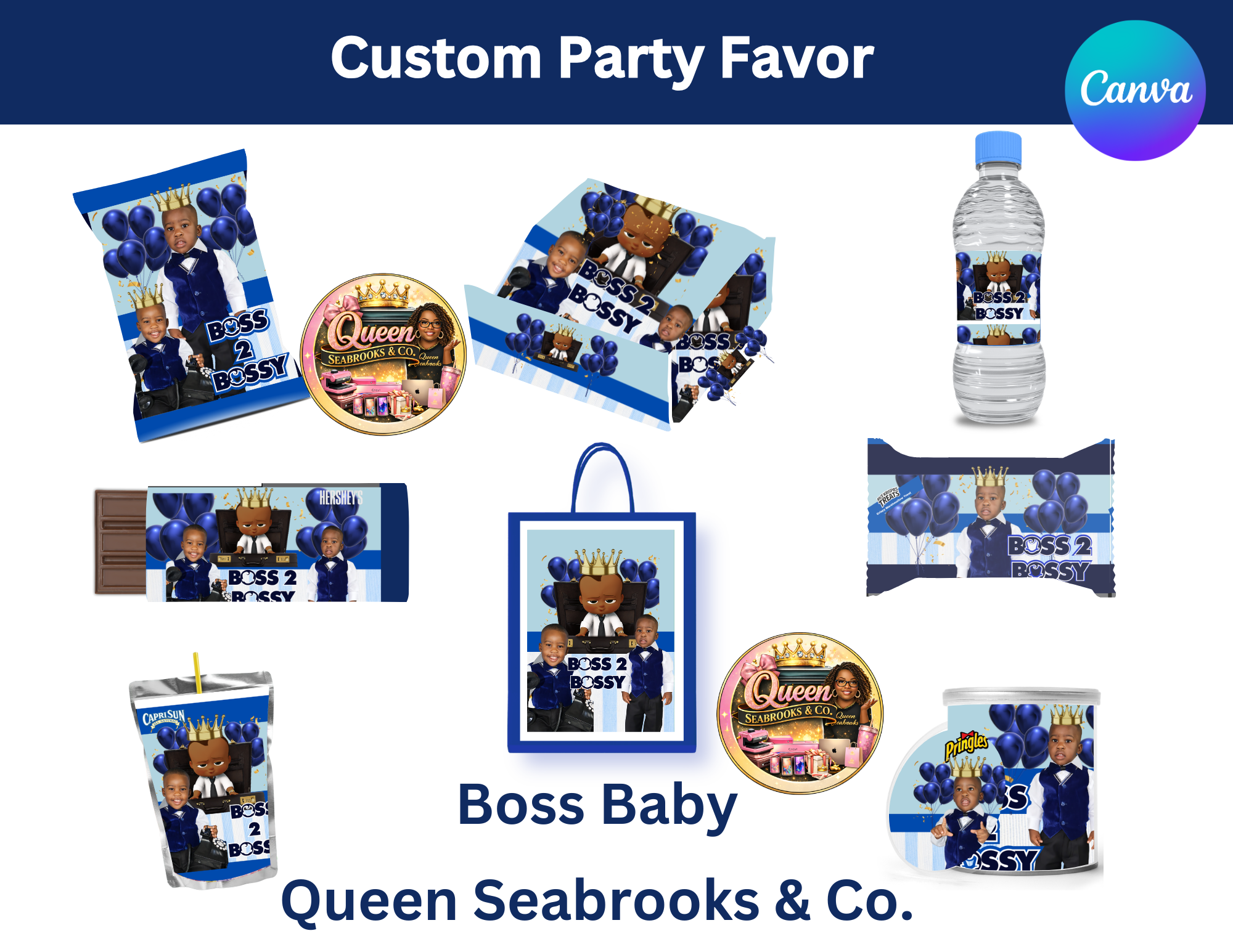 Boy Baby Boss Party Favor Templates | Editable Canva Bundle