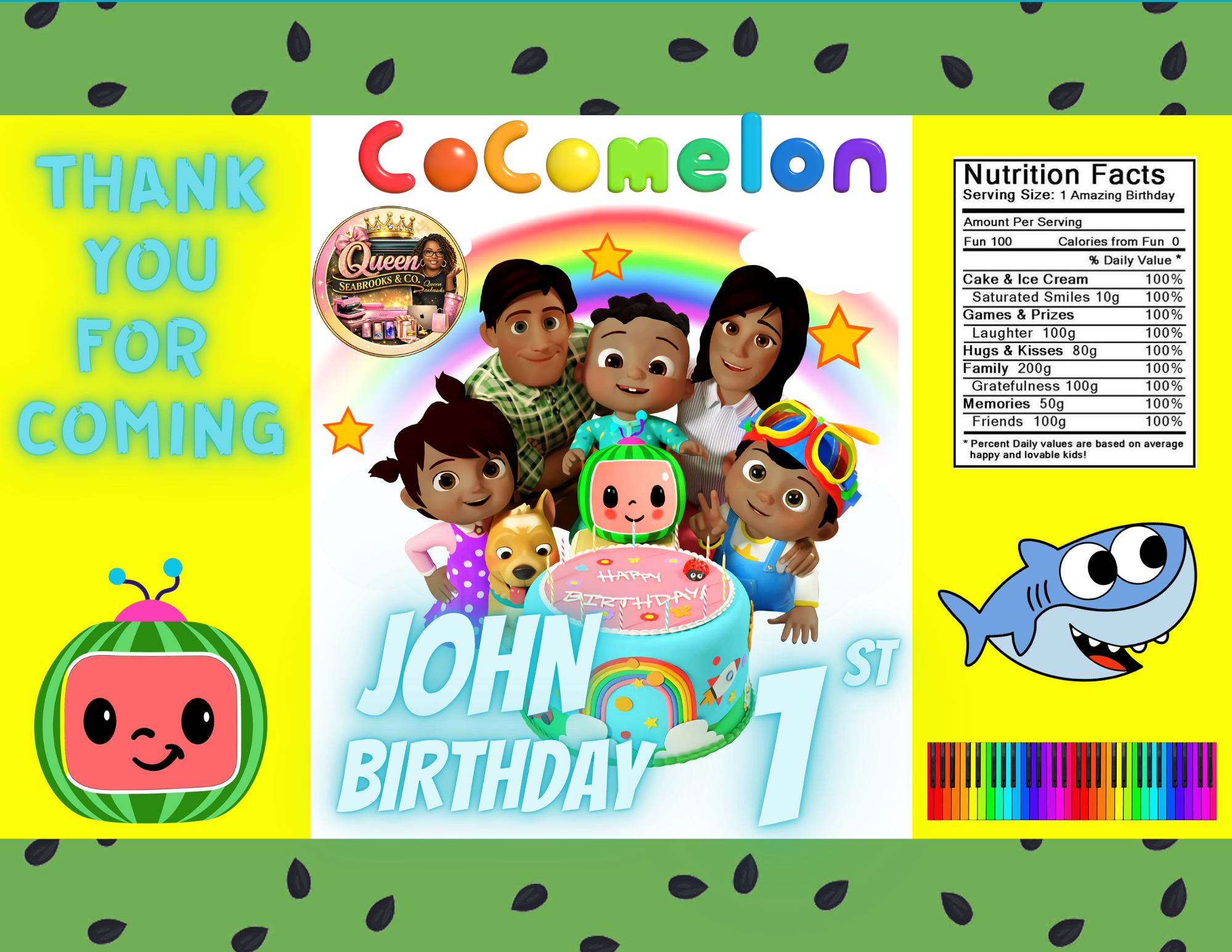Boy Melon Toddler Learning TV Birthday Party Favor Templates | Editable Canva