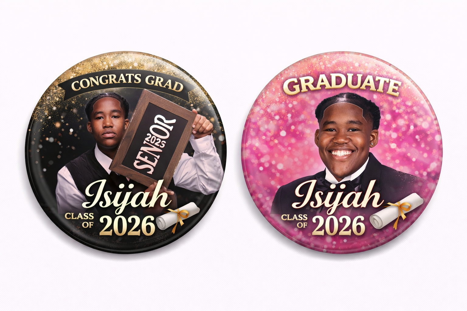 Graduation Buttons – Personalized Photo Buttons – Custom Senior Party Favors