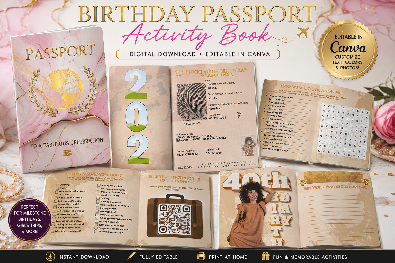 Birthday Passport Activity Book Template | Editable Canva Novelty Passport | Digital Download