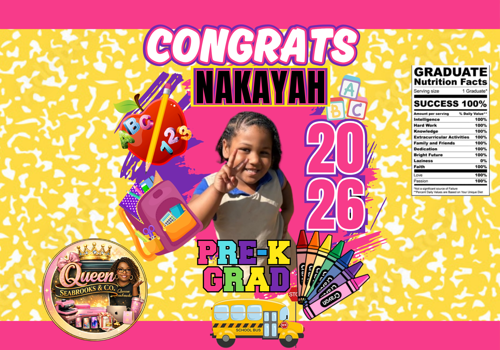 Kindergarten Graduation Treat Box Template (Girls) | Editable Canva Kinder Grad Favor Box (Girls)