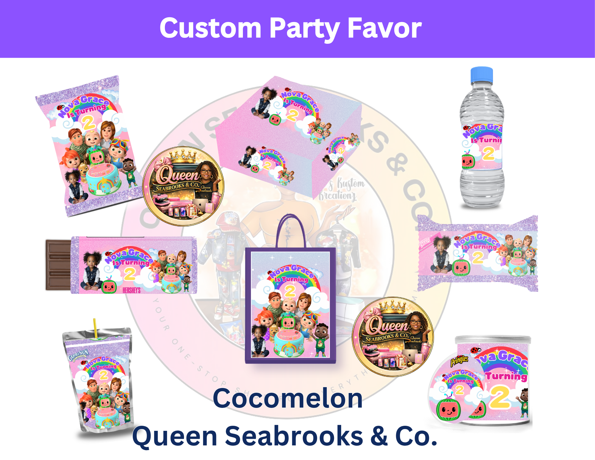 Girl Melon Toddler Learning TV Birthday Party Favor Templates | Editable Canva