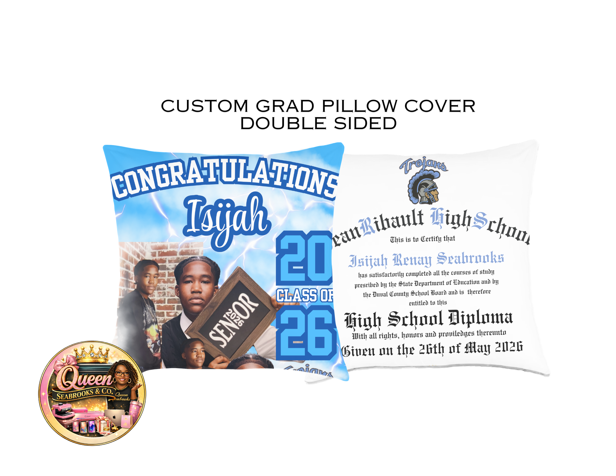 Graduation Pillow – Personalized Photo Pillow – Senior Keepsake Gift (Cover Only - Pillow Not Included)