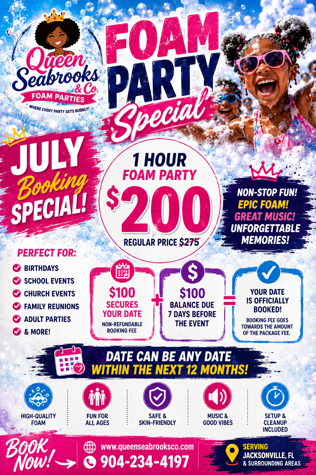 💦 July Booking Special – 1 Hour Foam Party | $200