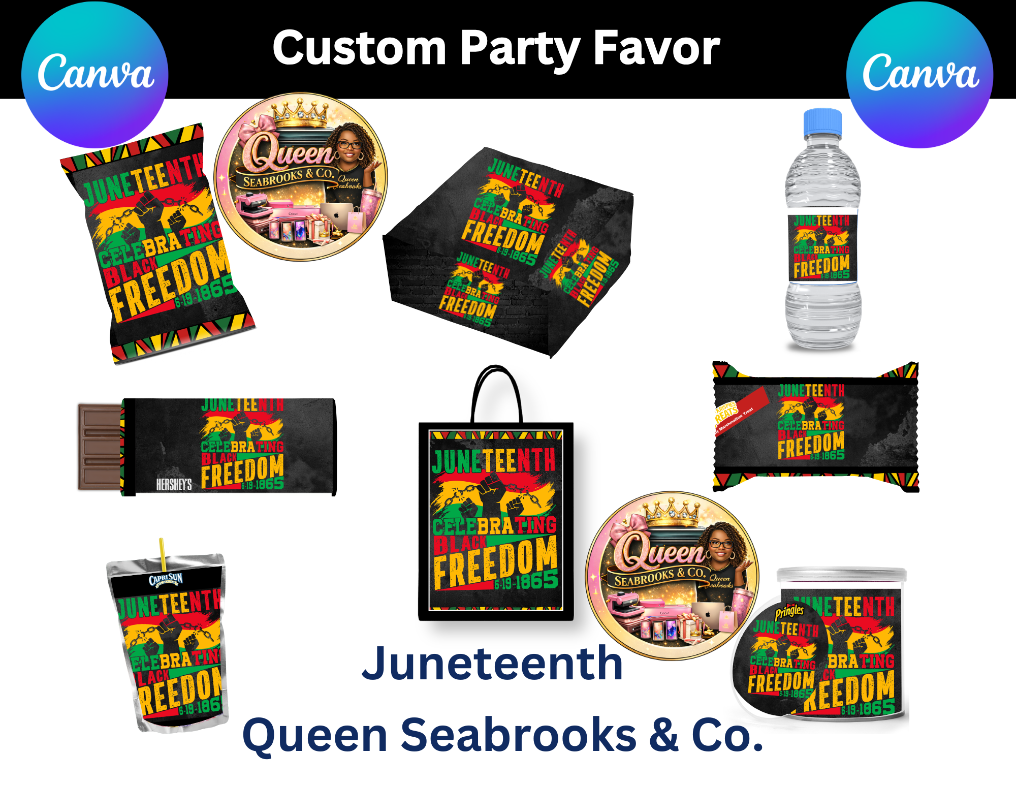 Juneteenth Celebration Party Favor Templates | Editable Canva