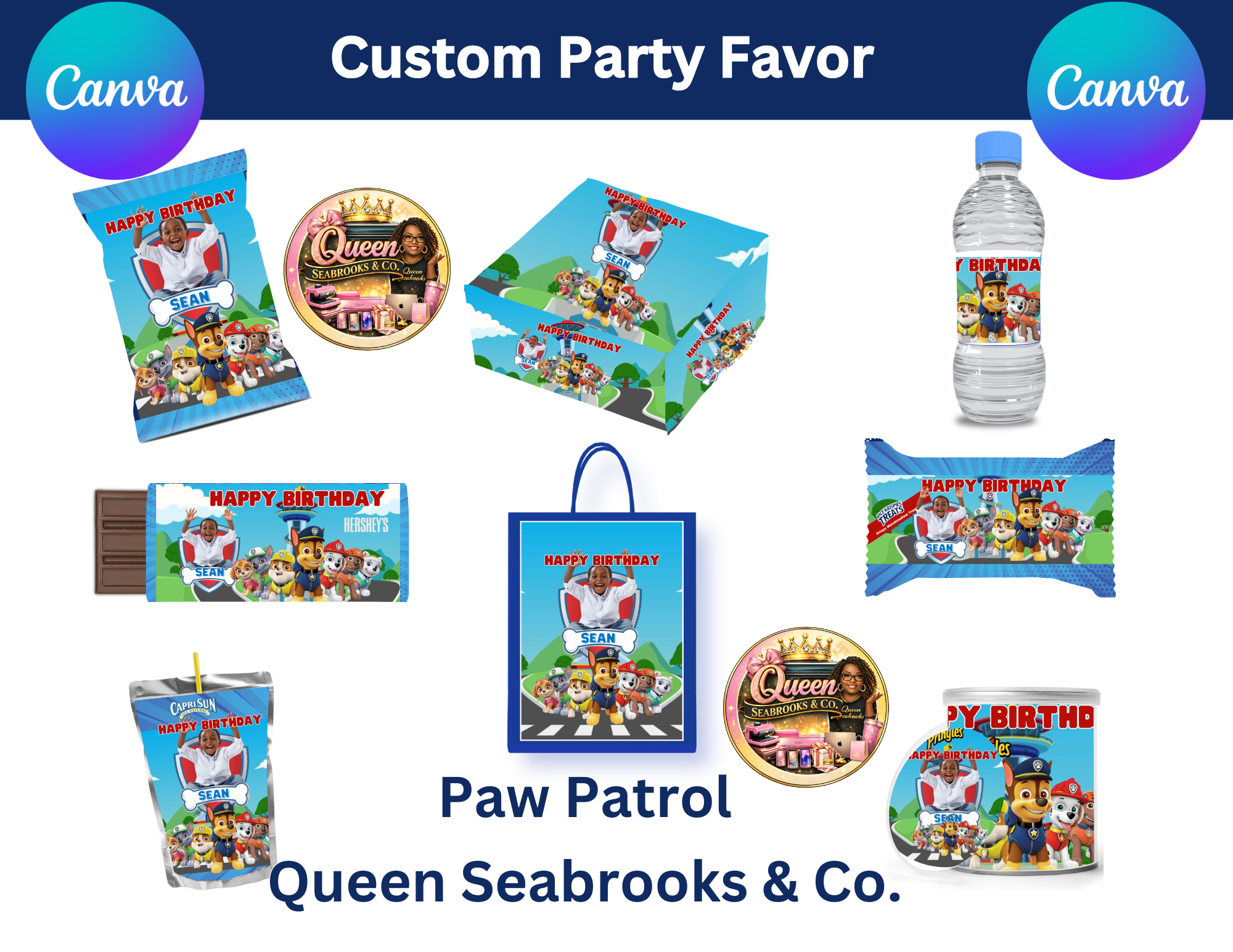 Rescue Pup Birthday Party Favor Templates | Editable Canva Bundle