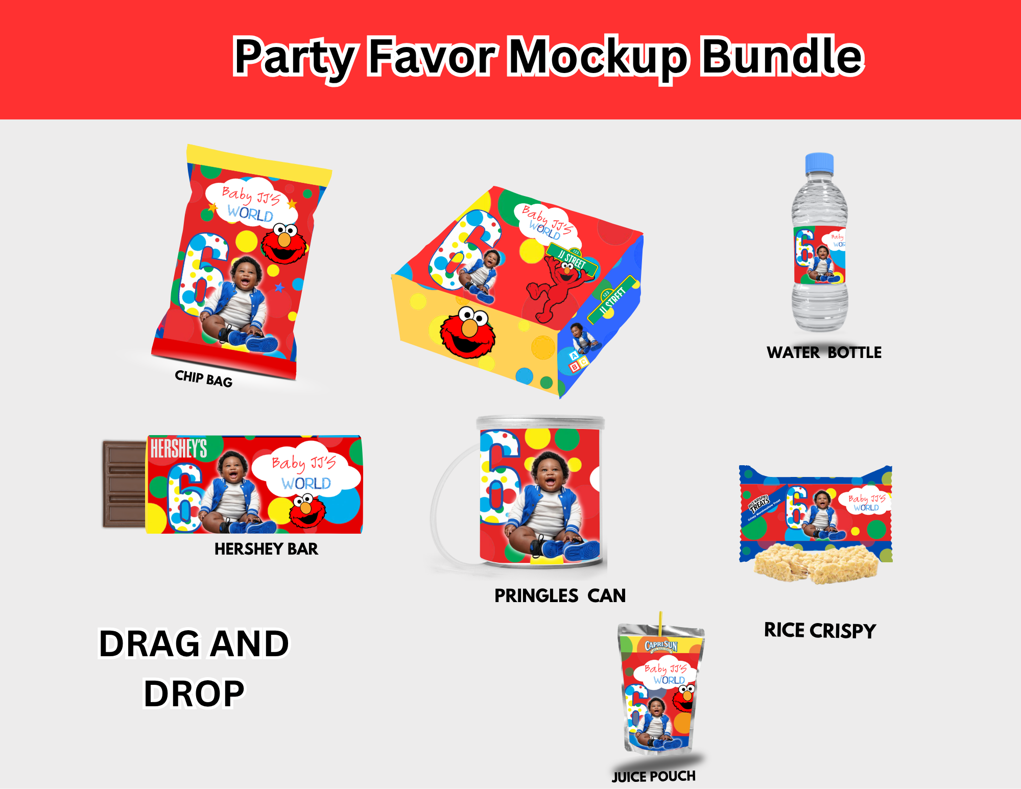 Red Monster Birthday Party Favor Templates | Editable Canva Bundle