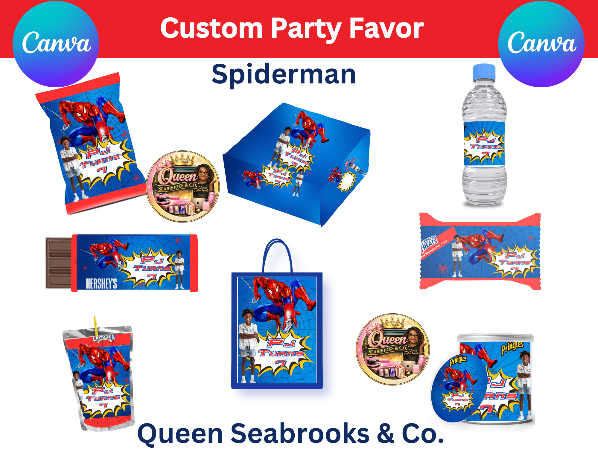 Web Hero Birthday Party Favor Templates | Editable Canva Bundle