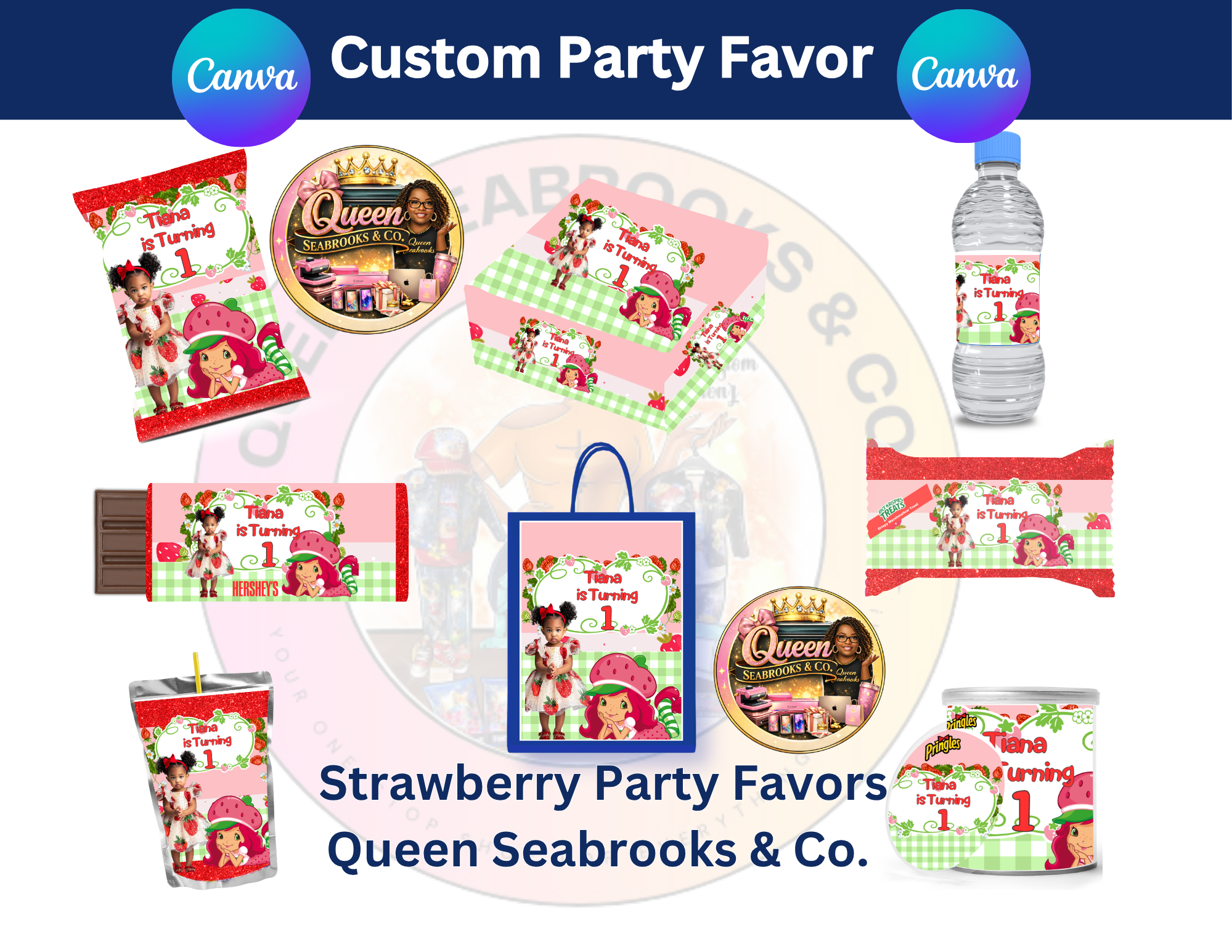 Strawberry Sweet Girl Birthday Party Favor Template Bundle Editable